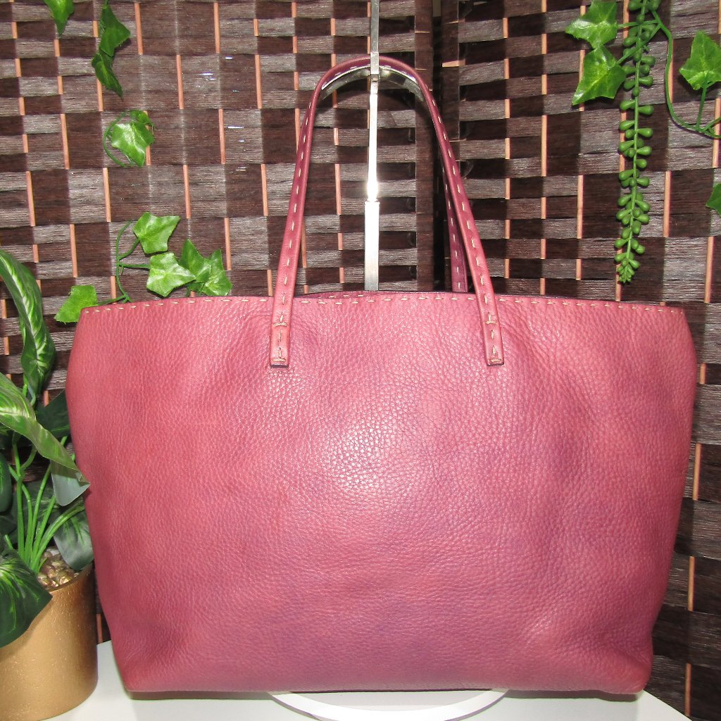 Auth Fendi Selleria Large Purple Pink Leather Tote Bag